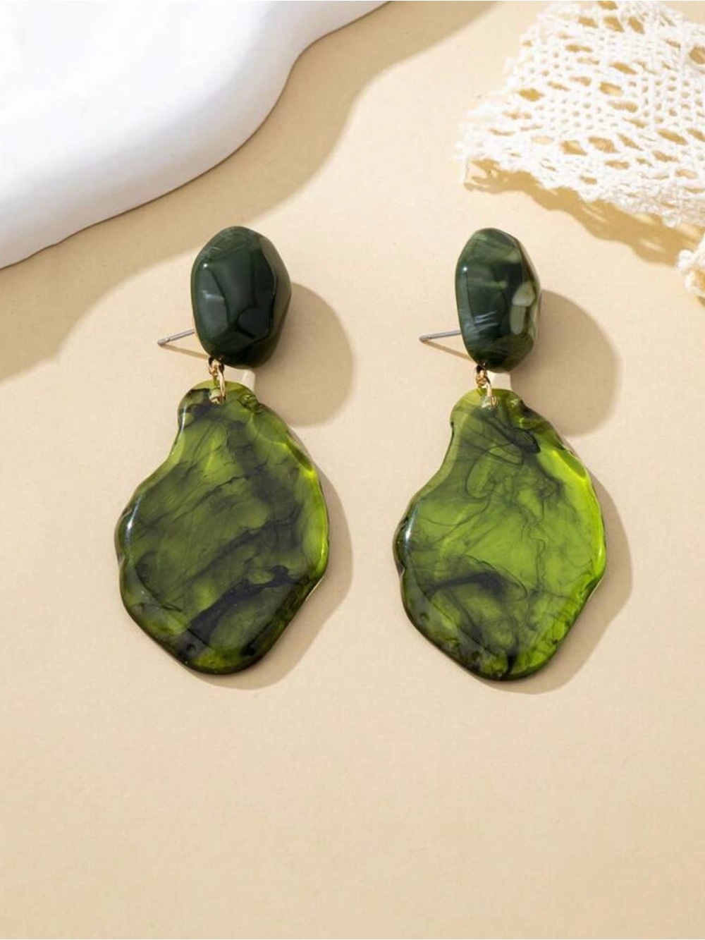 Green Resin Drop Earrings - Women Jewelry